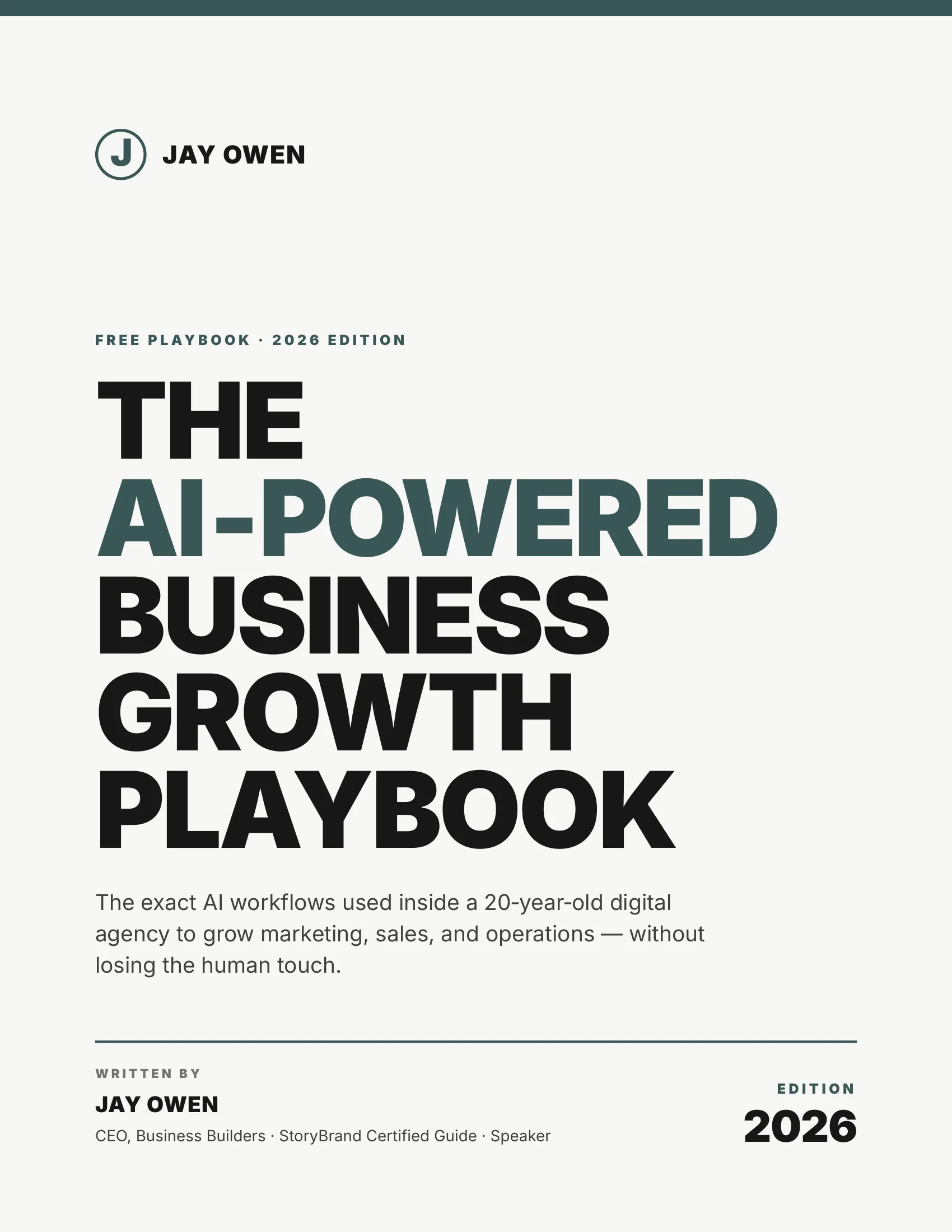 The 2026 AI Playbook for Small Business Owners &mdash; cover page